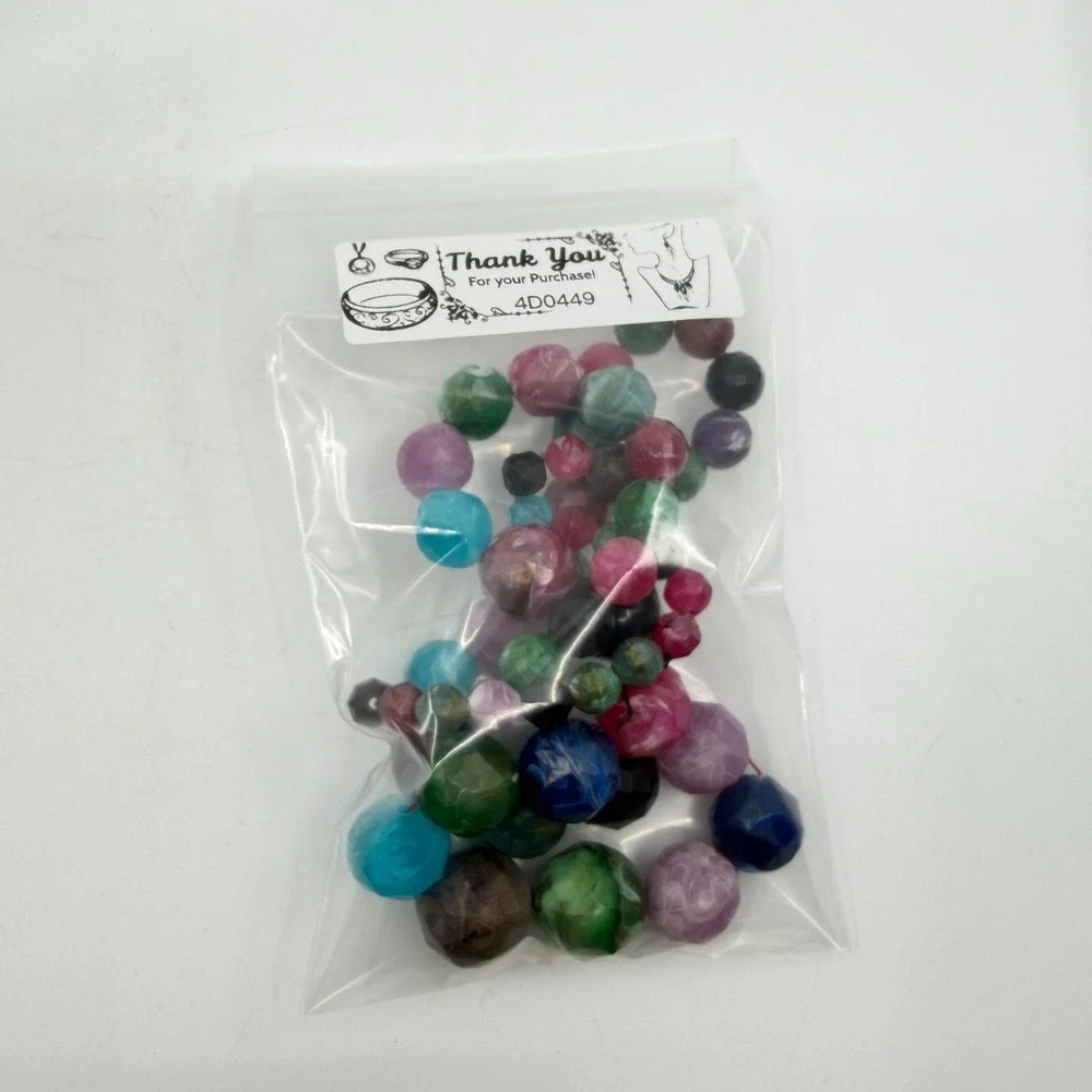 Multicolor Faceted Marbled Bead Long Necklace Chunky Boho Statement Jewelry